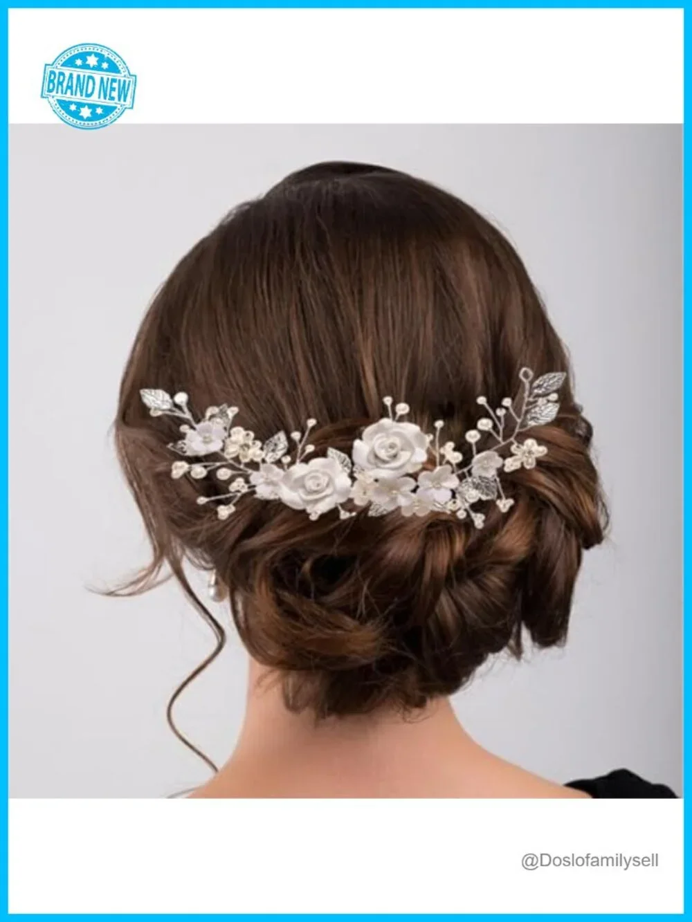 Ceramic Flower Bridal Hair Vine Rhinestone Leaf Headband 9